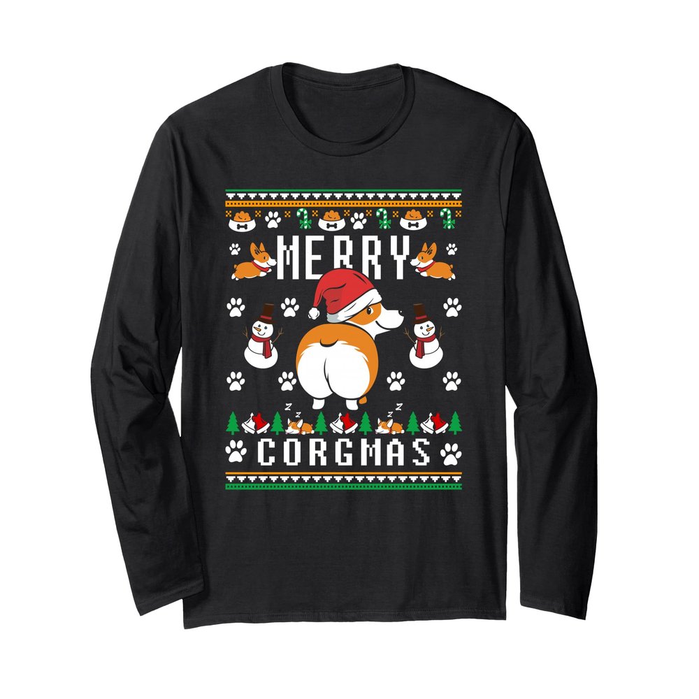 Funny Corgi Dog Lover Merry Corgmas Ugly Christmas Long Sleeve T-Shirt