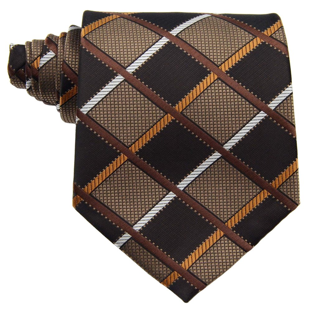 Geotae Zerun New Classic Men's Plaids Checks Silk Tie Necktie (Brown/Black)