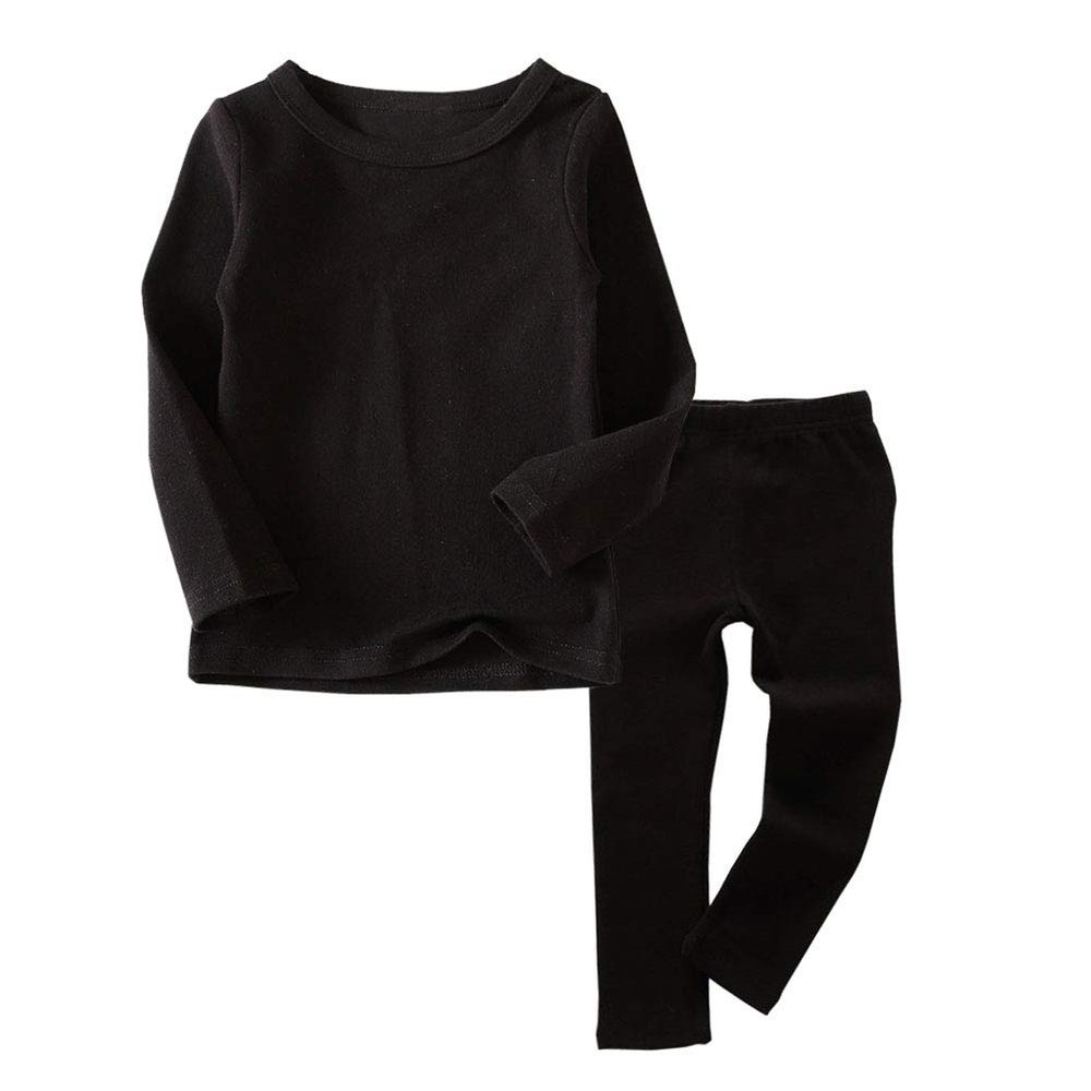 JWWN Baby Boys Girls Long Johns Thermal Underwear Set 2PC Crewneck Tops and Bottom Toddler Kids Pajamas Warm Jammies,(Black,12Months)