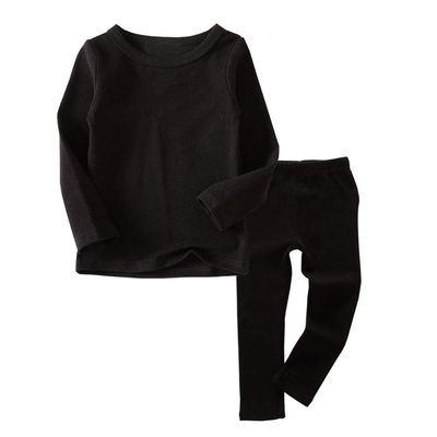 JWWN Toddler Boys Girls Long Johns Thermal Underwear Set 2PC Crewneck Tops and Bottom Little Kids Pajamas Warm Jammies,(Black,24Months)