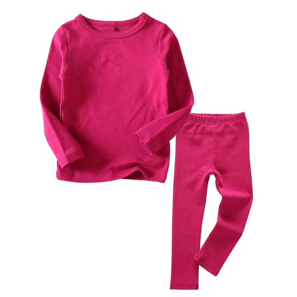 JWWN Little Girls Long Johns Thermal Underwear Set 2PC Crewneck Tops and Bottom Kids Pajamas Warm Jammies,(Rose-Red,7T)