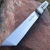 Higonokami Pocket Folding Knife, Solid Tc4 Titanium Handle, Japanese Style Top Flipper, D2 Steel Tanto Blade, Includes Sheath (Kyoko Platinum) view 2