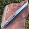 Higonokami Pocket Folding Knife, Solid Tc4 Titanium Handle, Japanese Style Top Flipper, D2 Steel Tanto Blade, Includes Sheath (Kyoko Platinum) view 3