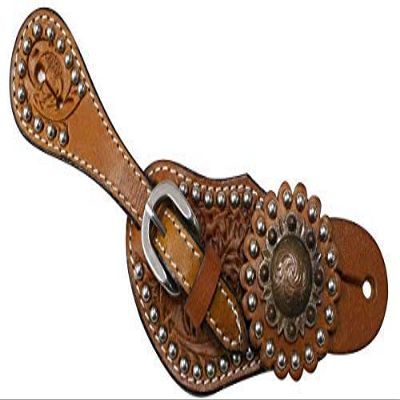Showman Youth Silver Studded Leather Spur Straps w/Vintage Rosette Conchos