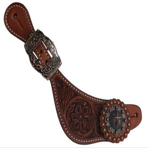 Showman Ladies Argentina Cow Leather Raised Cross Concho Spur Straps