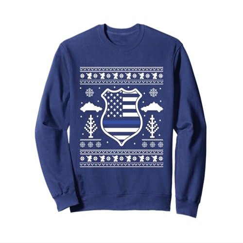 Ugly Police Officer Christmas Sweatshirt Thin Blue Line