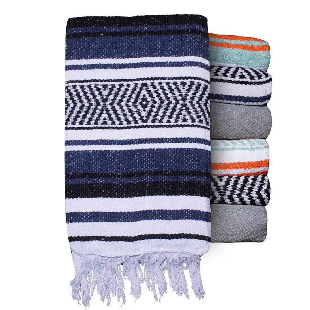 $averPak BodyForge Authentic Mexican Falsa Yoga Blanket (Blue/Black/White)