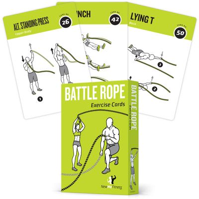 Battle Rope Exercise Cards for Home Workouts, Set of 62 - with Guided Strength Training Workout Cards Deck for Home or Gym, Illustrated Fitness Cards with 50 Exercises, Durable & Waterproof