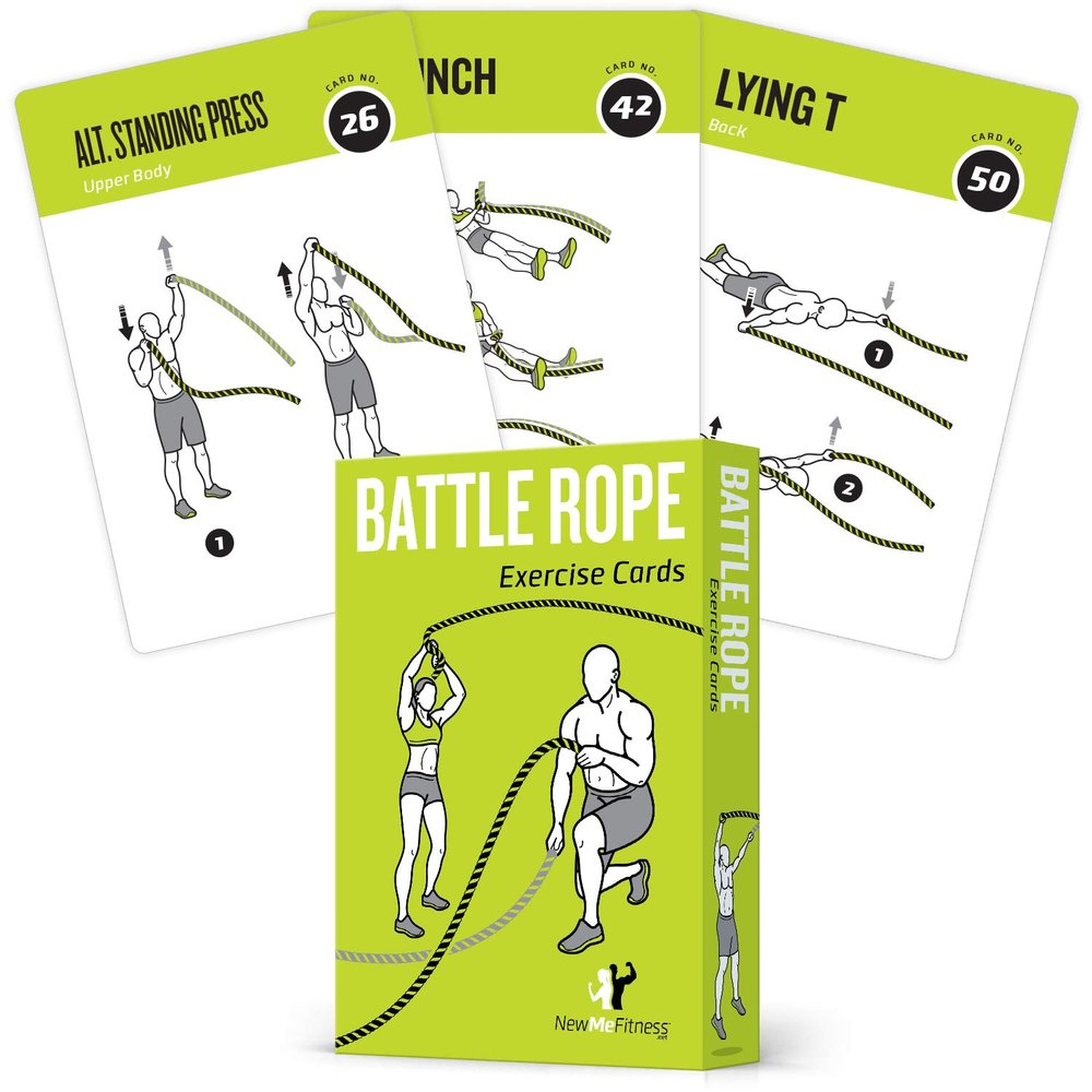 Battle Rope Exercise Cards for Home Workouts, Set of 62 - with Guided Strength Training Workout Cards Deck for Home or Gym, Illustrated Fitness Cards with 50 Exercises, Durable & Waterproof