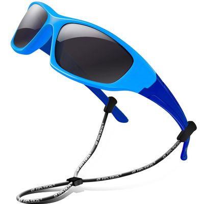 RIVBOS Kids (Age 3-8) Sunglasses Polarized UV Protection Flexible Rubber Glasses Shades with Strap for Boys Girls RBK003 Blue&blue