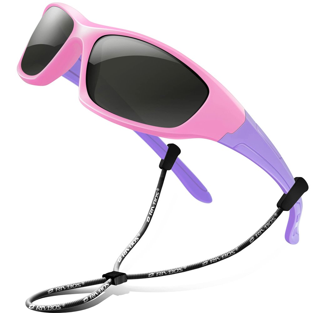 RIVBOS Kids (Age 3-8) Sunglasses Polarized UV Protection Flexible Rubber Glasses Shades with Strap for Boys Girls RBK003 Pink