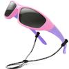 RIVBOS Kids (Age 3-8) Sunglasses Polarized UV Protection Flexible Rubber Glasses Shades with Strap for Boys Girls RBK003 Pink view 1