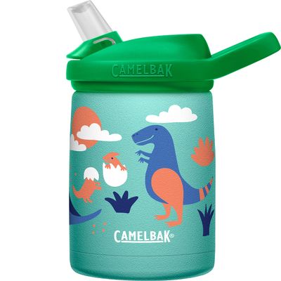 CamelBak Eddy+ Kids Bite Valve Straw Insulated Stainless Steel Water Bottle Dino Volcanos, 12oz