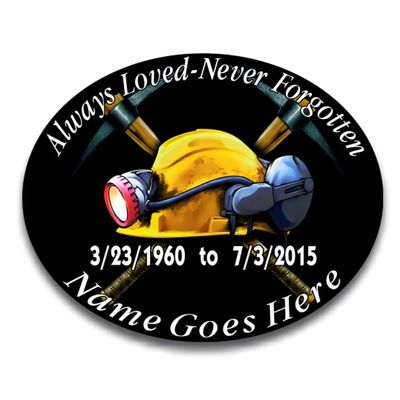 Always Loved Never Forgotten Memorial Decal Coal Miner Helmet Picks 4"x 5" Pack of 6