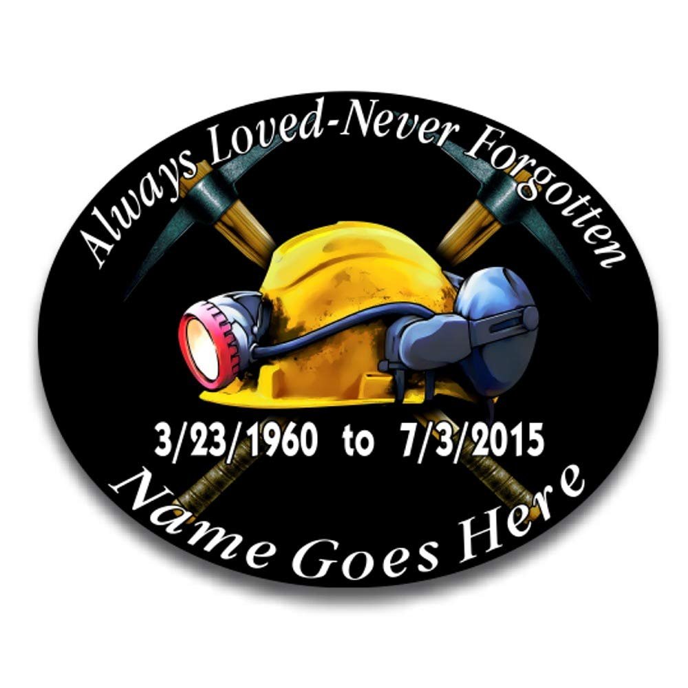 Always Loved Never Forgotten Memorial Decal Coal Miner Helmet Picks 4"x 5" Pack of 6