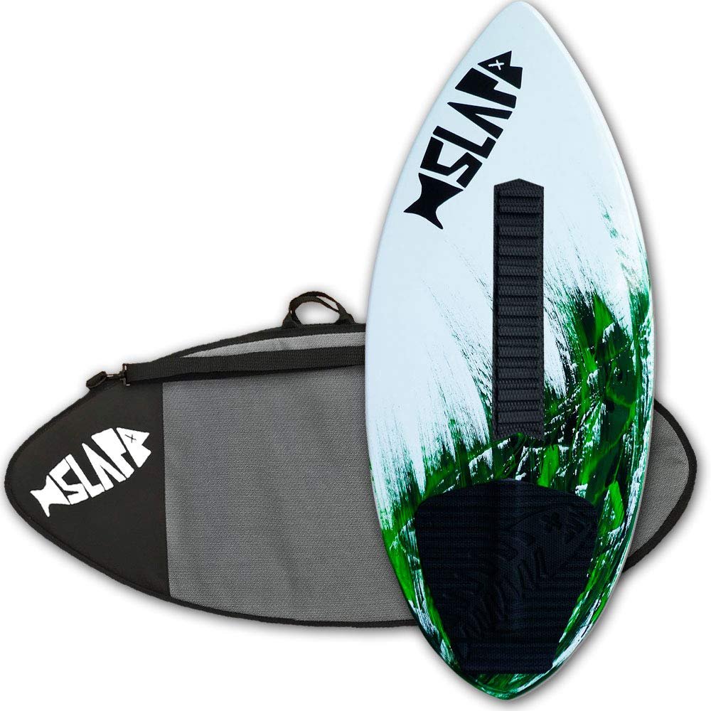 USA Made 50" Slapfish Skimboard - Fiberglass & Carbon - No Rider Weight Limit - with Traction Deck Grip - Kids & Adults - 4 Colors (Green Board + Arch Bar & Travel Bag)