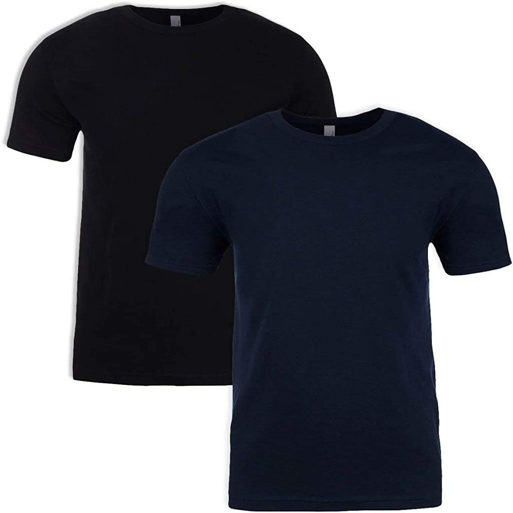 Next Level Mens Premium Fitted Short-Sleeve Crew T-Shirt - Black + Navy (2 Pack) - Large