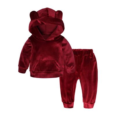 Baby Toddler Boys Girls Fall Winter Clothes Set 1-6 Years Old Kids Long Sleeve Solid Hoodie Shirts Pants Outfits (3-4 Years Old, Red)