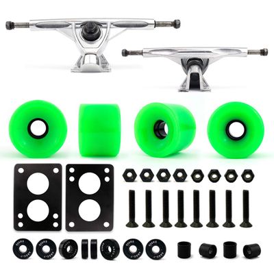 VJ Skateboard Longboard Truck and Wheel, 70mm Long Board Wheels w 7inch 180mm Skateboard Trucks (Silver) Longboard Bearings Longboard Hardware Skateboard Riser Pads (Neon Green)