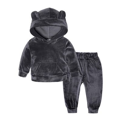 Baby Toddler Boys Girls Fall Winter Clothes Set 1-6 Years Old Kids Long Sleeve Solid Hoodie Shirts Pants Outfits (4-5 Years Old, Gray)