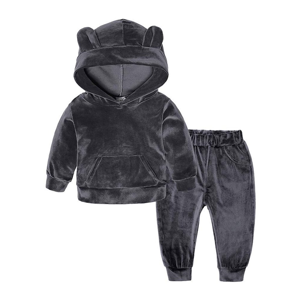 Baby Toddler Boys Girls Fall Winter Clothes Set 1-6 Years Old Kids Long Sleeve Solid Hoodie Shirts Pants Outfits (4-5 Years Old, Gray)