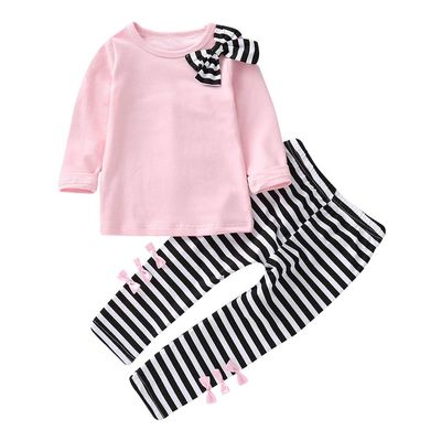 Baby Toddler Girls Clothes Sets 1-6 Years Old Kids Long Sleeve Bow Shirts Tops Stripe Pants Fall Winter Outfits (2-3 Years Old, Pink)