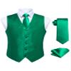 HISDERN Men's Vests Dress Solid Suit Vest for Men 3pc Waistcoat & Tie and Pocket Square Green Vest Suit Tuxedo Set Wedding Party view 1