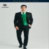 HISDERN Men's Vests Dress Solid Suit Vest for Men 3pc Waistcoat & Tie and Pocket Square Green Vest Suit Tuxedo Set Wedding Party view 3