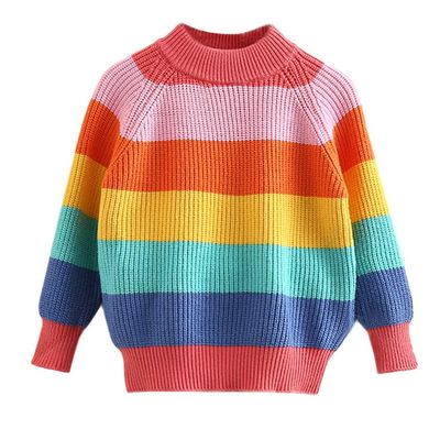 Julerwoo Girls Knitted Sweater Rainbow Striped Sweatershirt 2-6 Years (3T, Color)