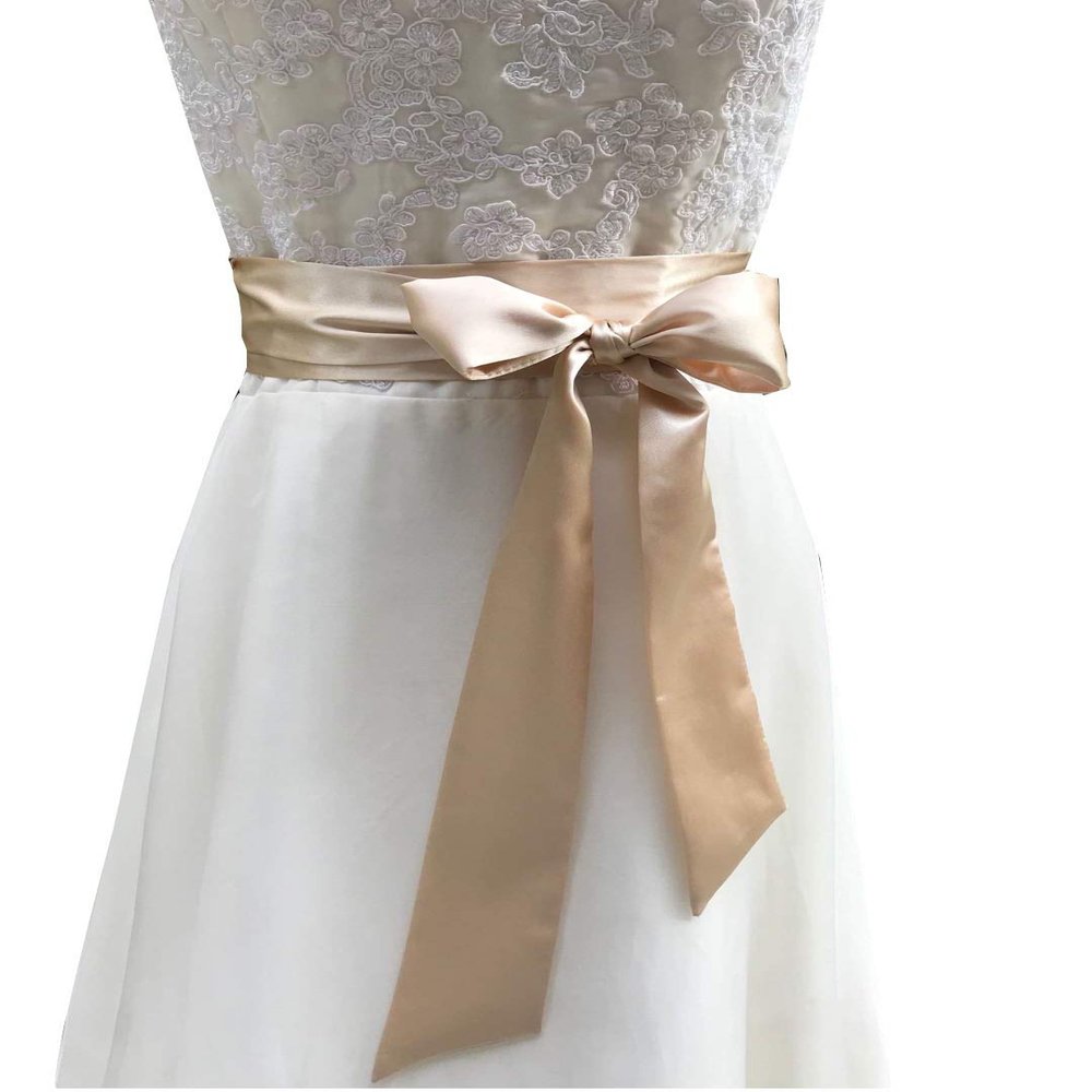 AIMECHA Satin Sash Belt For Bridal Wedding Bridesmaid Dress Belt 2'' Wide Silk Satin Material (Champagne)