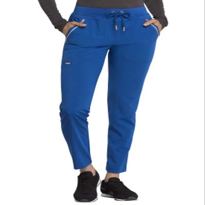 Cherokee Statement Women Scrubs Pant Mid Rise Tapered Leg Drawstring CK055T, XS Tall, Royal