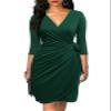 Berydress Women's Classic 3/4 Sleeve V Neck Sheath Casual Party Work Faux Black Wrap Dress (M, 6083-Dark Green) view 1