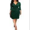 Berydress Women's Classic 3/4 Sleeve V Neck Sheath Casual Party Work Faux Black Wrap Dress (M, 6083-Dark Green) view 3