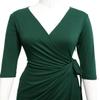 Berydress Women's Classic 3/4 Sleeve V Neck Sheath Casual Party Work Faux Black Wrap Dress (M, 6083-Dark Green) view 4