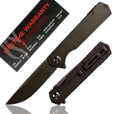 Firebird Ganzo FH13-SS Folding Pocket Knife 3.4" D2 Steel Blade All Steel Handle with Clip Outdoor Camping EDC Utility Pocket Knife (Titan Dark grey)