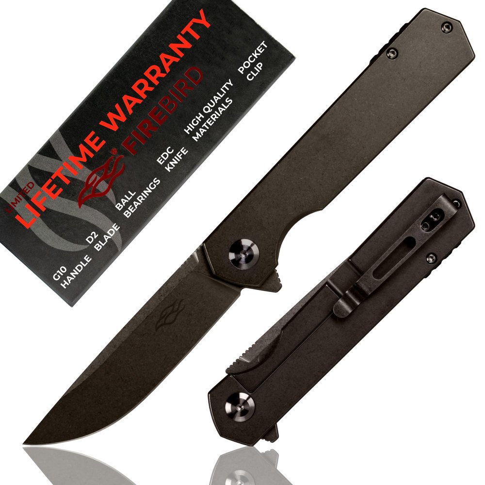 Firebird Ganzo FH13-SS Folding Pocket Knife 3.4" D2 Steel Blade All Steel Handle with Clip Outdoor Camping EDC Utility Pocket Knife (Titan Dark grey)