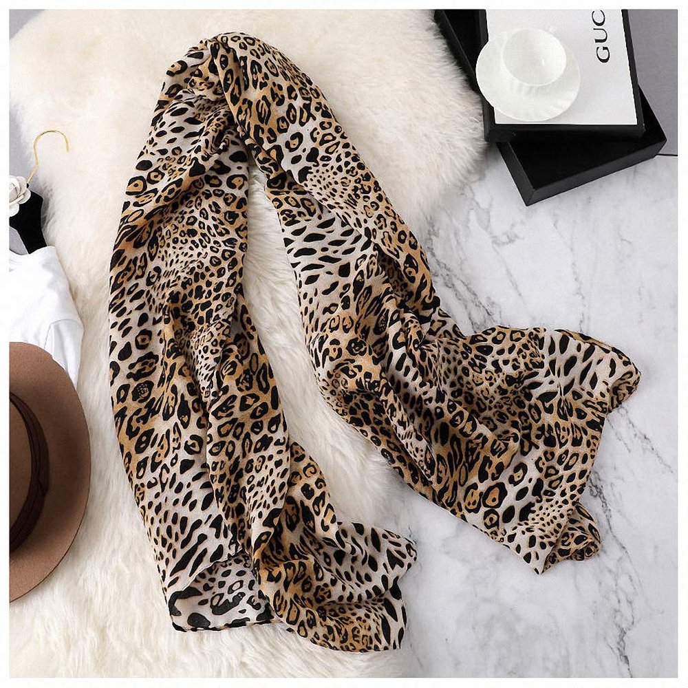 Tinpia Womens Scarves New Golded Color Women Shawls Leopard Print Soft Scarves Beach Wrap Pashmina Foulard Femme Bandana Beige