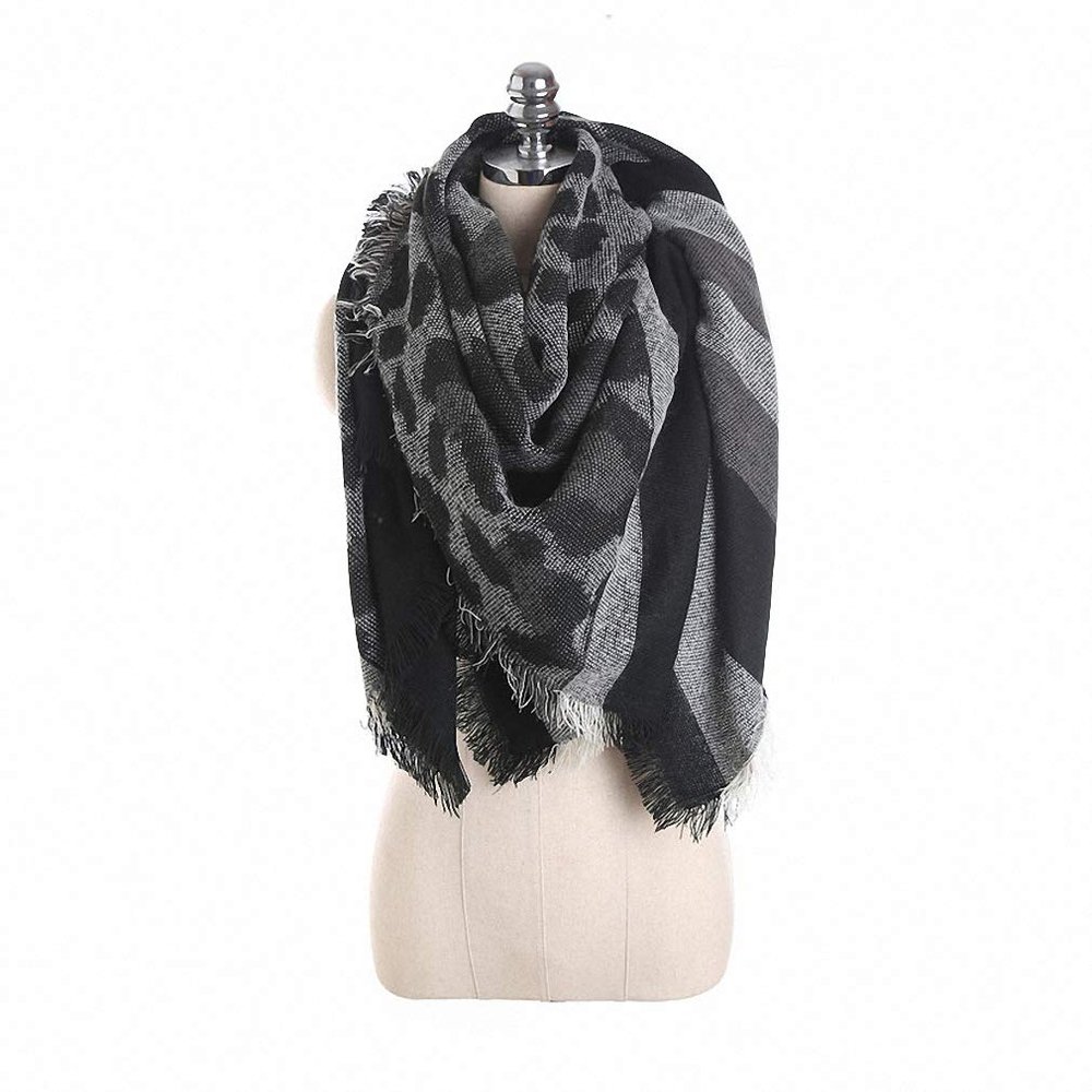Tinpia Womens Scarves Linen Cotton Thick Leopard Camouflage Pattern Striped Scarves