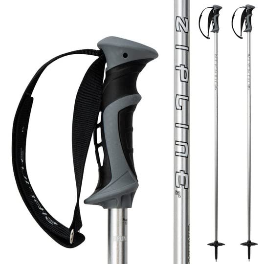 Zipline Blurr 16.0 Graphite Composite Downhill Ski Poles - Lightweight, Freeride All-Mountain, Vibration Dampening (Silver Chrome, 40" in./102 cm)