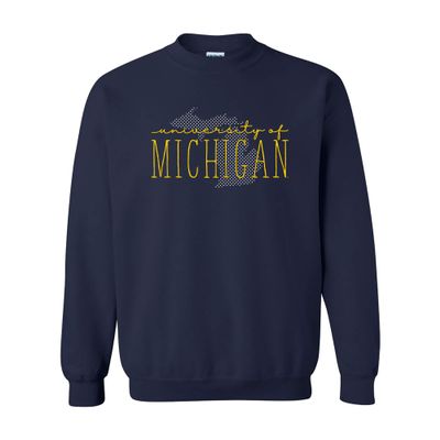 UGP Campus Apparel AW1152 - Michigan Wolverines Dot Script Crewneck Sweatshirt - Medium - Navy