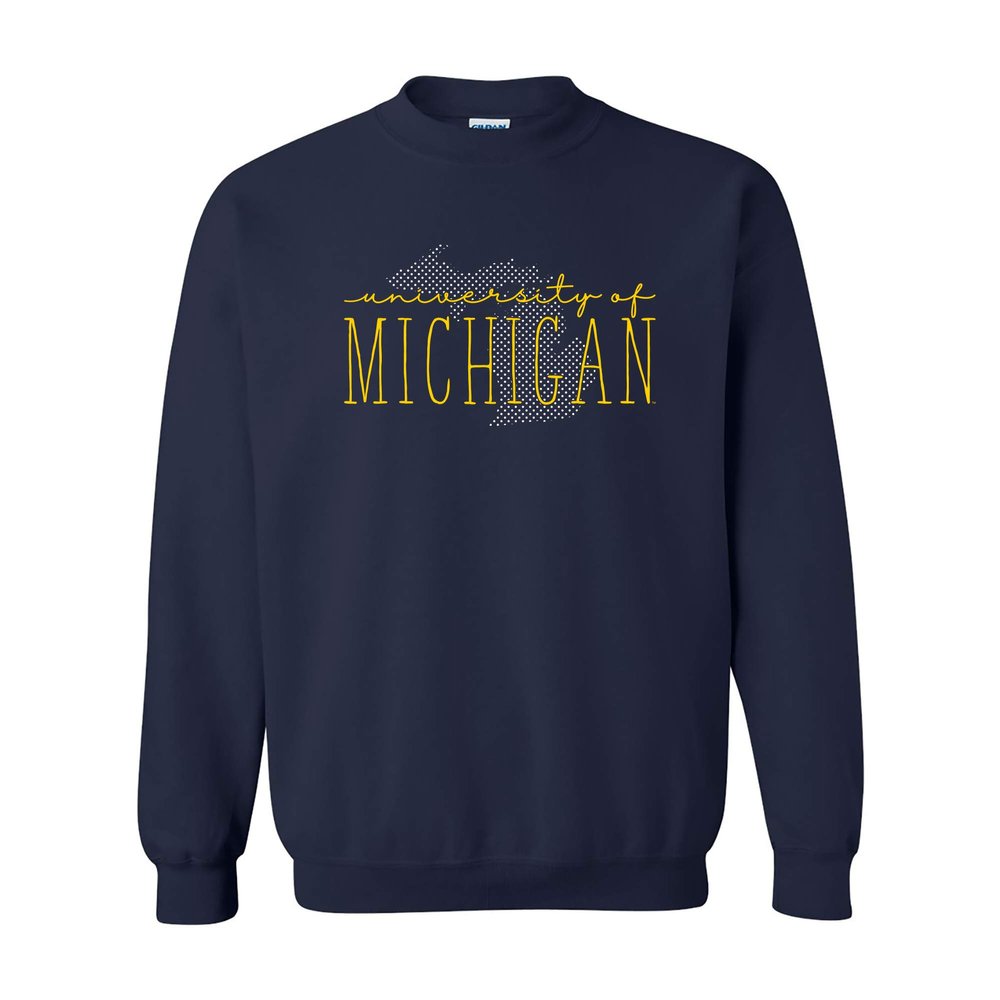 UGP Campus Apparel AW1152 - Michigan Wolverines Dot Script Crewneck Sweatshirt - X-Large - Navy