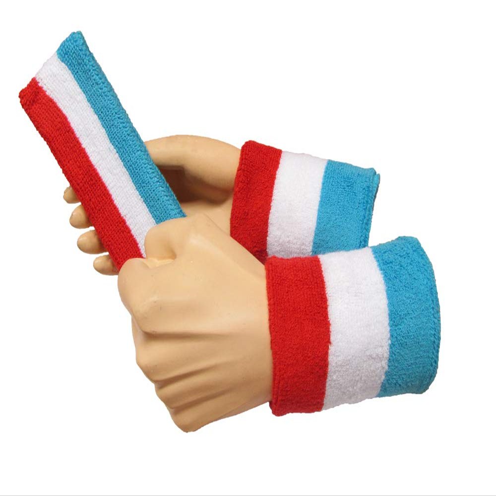 Couver Luxembourg Country Flag Color Sky Blue/White/Red Striped Terry Sports Sweat Headband, Wristband Set