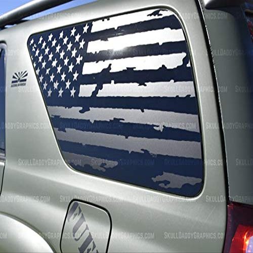 Skull Daddy Graphics Distressed USA PRECUT Window Flags Decals Sticker to fit Toyota 4Runner 2003-2009 (Both Sides)