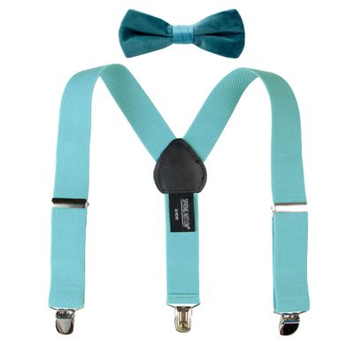 Spring Notion Boys' Suspender and Velvet Bow Tie Set Aqua Medium
