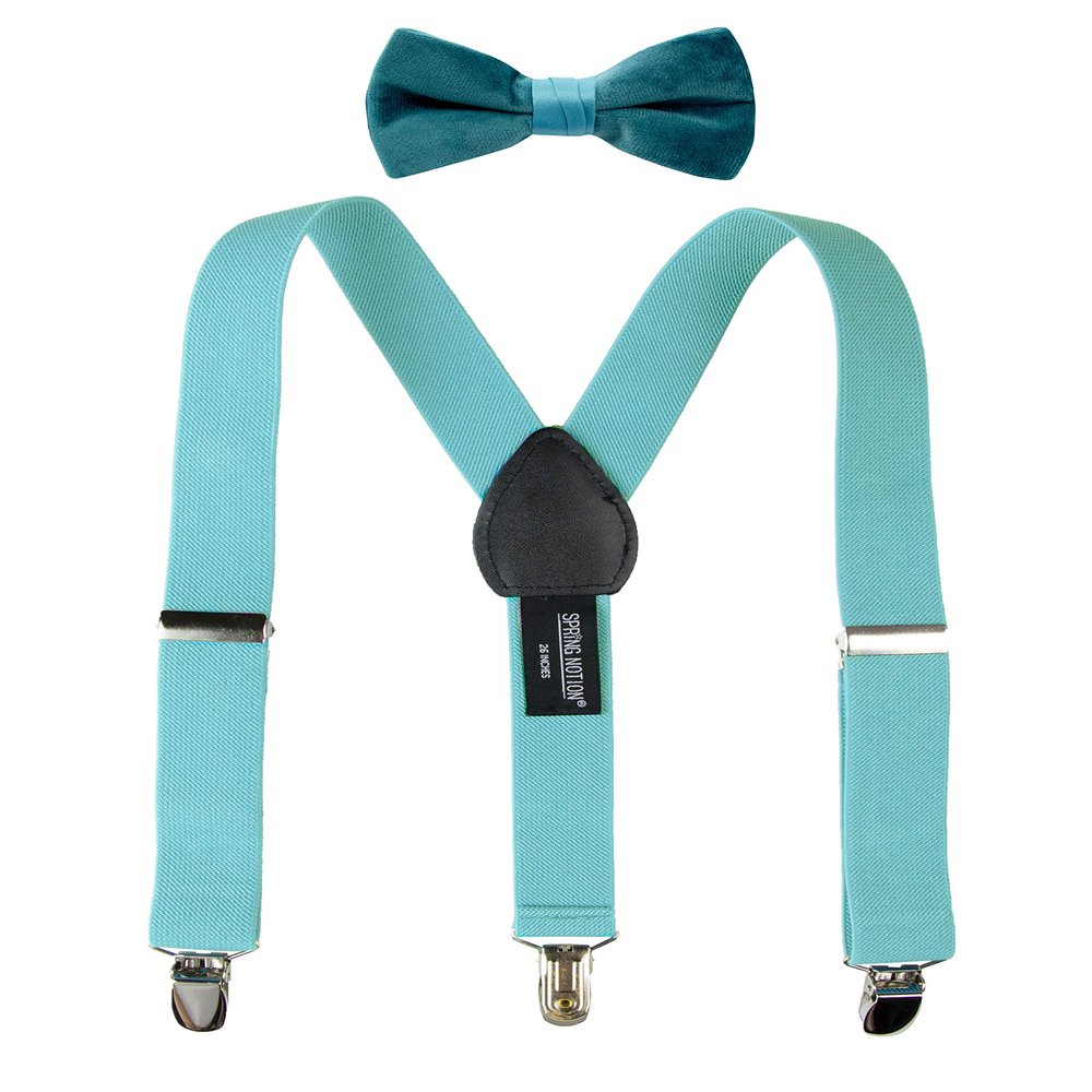Spring Notion Boys' Suspender and Velvet Bow Tie Set Aqua Medium