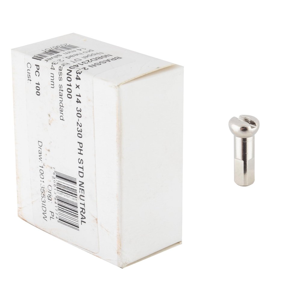 DT Swiss Pro Head Nipples 2.34mm 14mm Box of 100 Brass Silver 1.869g ea