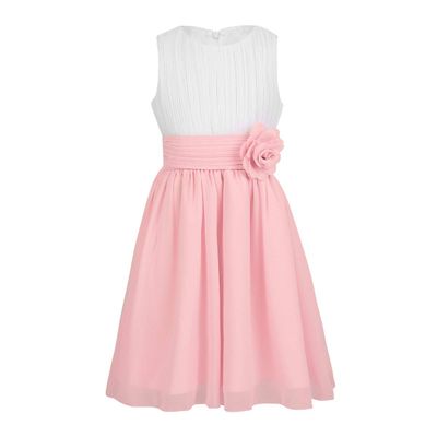 Agoky Kids Big Girls Sleeveless Chiffon Pleated Wedding Bridesmaid Pageant Party Summer Flower Girl Dress White&Pink 6