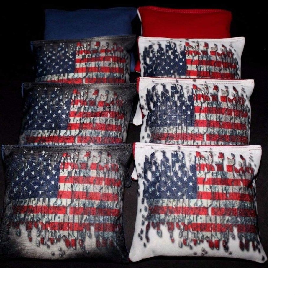 Custom USA Patriotic American USA Flag 8 ACA Regulation Cornhole Bean Bags B115 (All Weather Resin Filled)