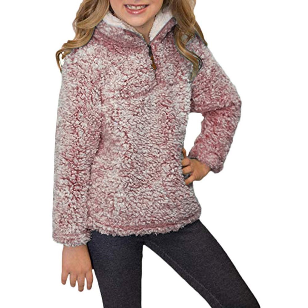 Baby Girls Fall Winter Clothes Hoodie Tops Shirts 5-12 Years Old Kids Long Sleeve Solid Thick Warm Fluffy Blouse (7-8 Years Old, Red)