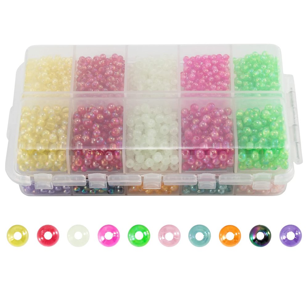 Fishing Bead Bait Eggs Kits Floating Ball Stopper Plastic with Box Glow Round Luminous Saltwater Freshwater Salmon Trout(1/8in;1/7in,3000pcs)